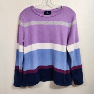 Lands" End purple striped 100% cashmere colorful sweater woman's size XL Petite